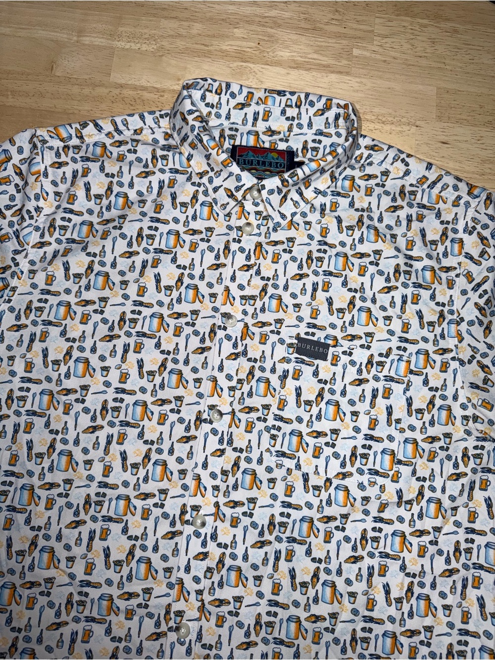 Burlebo Shirt Mens Large White Crawfish Print Outdoor Performance Fishing Hiking